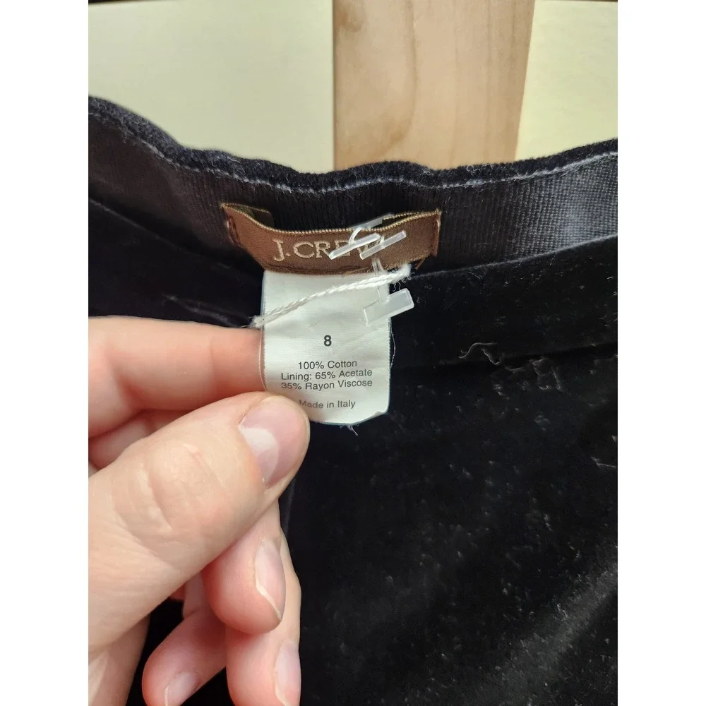 J. Crew Womens Black Velvet Trousers Straight Leg Cotton Made in Italy Size 8‎
